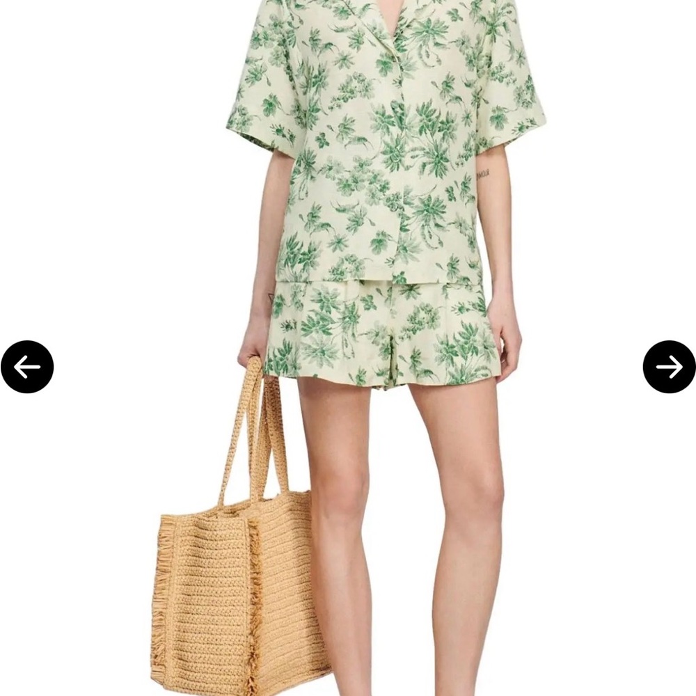 Sandro linen Floral Green and Cream women button down